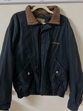 Vintage Utility Black Bomber Jacket with Brown Corduroy Collar